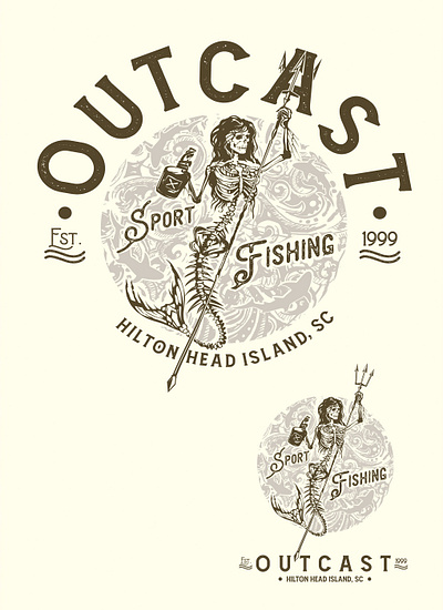 Outcast, Hilton head island, SC bran catching sharks diving graphic design identity logo vector