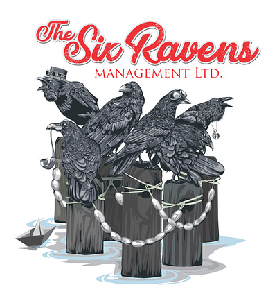 The Six Ravens birds branding cintiq 13 hd coastal graphic design logo raven bird steampunk travel hotel vector