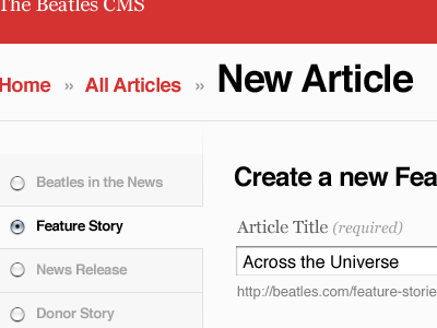 Designing a CMS beatles black cms grey helvetica red white