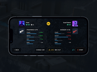 Drag Racing GUI cars design game mobile mobile game racing ui ux