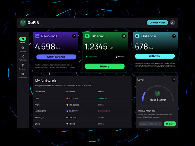 Web3 DePin App Dashboard UI blockchain clean design dashboard depin design minimal ui web3 webdesign