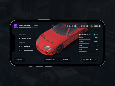 Drag Racing GUI cars design game mobile mobile game racing ui ux