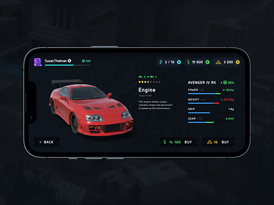 Drag Racing GUI cars design game mobile mobile game racing ui ux