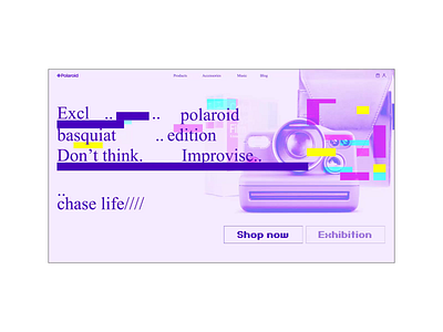 Polaroid website main page animation motion graphics ui ux