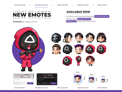 New Emotes Pack Inspired by Squid Game cartoon chibiart cuteart design digitalart discordemotes emoji emote emotes fanart gamedesign gamingart illustration streamergraphics twitch twitchemote twitchemotes vectorart