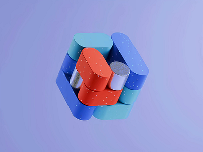 3D Assembled Core 3d 3d animation 3d art 3d design 3d rendering art assembled blue build composition cyan cylinder design digital geometric modern playful red shapes structure