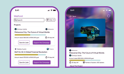 WEBFUND -Web3 Crowdfunding Platform crowdfunding crowdfunding platform crypto figma mobile design ui design uiux uiux design web design web3 web3 design web3 platform