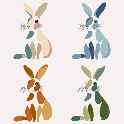 A set of watercolor bunnies in harmonious colors app branding design graphic design illustration logo typography ui ux vector