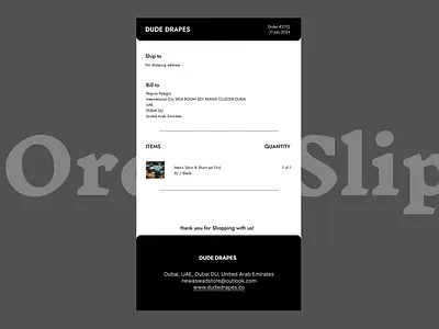 Order slip for e-Commerce store branding ui