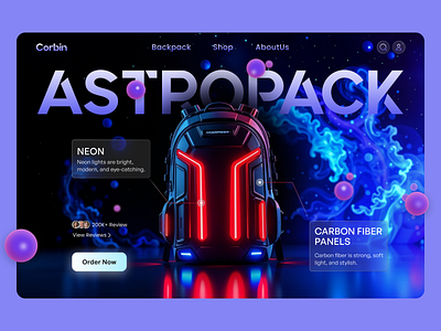 Website for modern backpack ✦ Corbin backpack interface landing page product service ui ux web website