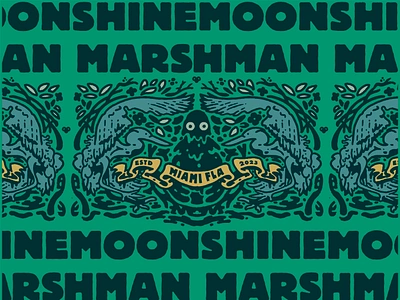 Marshman Moonshine Label austin branding design floral florida green illustration marshman miami moonshine packaging pattern spirits symmetrical texas