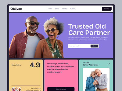 Oblivox - Elderly Care Partner Website Design app design branding design elderly care app elderly care website graphics health healthcare home page landing page old care senior care senior care platform techwitpro ui uiux design ux web web design website design