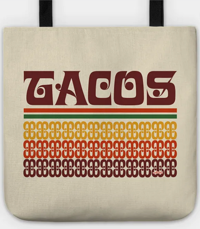 Taco Tuesday Tote and Tee 70s style merch design merch graphics retro retro style retro t shirt retro tee seventies stye t shirt t shirt design t shirt graphic taco taco lover taco tuesday tacos teepublic shop tote bag tote design tote graphic vintage style