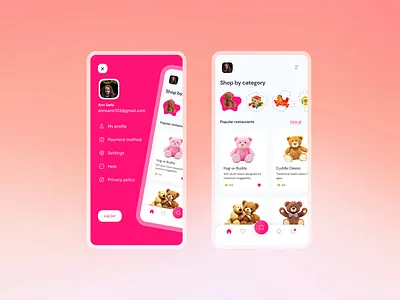 Toy shop mobile app app design burger menu kids app minimal mobile app design mockup online shop app teddy bear shop toy shop toy store app ui design ui ux