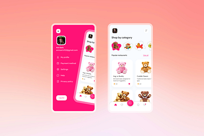 Toy shop mobile app app design burger menu kids app minimal mobile app design mockup online shop app teddy bear shop toy shop toy store app ui design ui ux