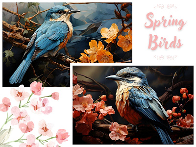 Spring Birds ai art art birds blue design flowers graphic design illustration spring birds art