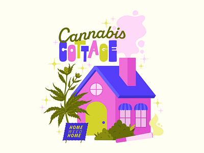 Cannabis Cottage branding cannabis colorful cottage dispensary gardening home house illustration joint marijuana plant smoke weed