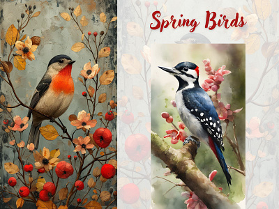 Spring Birds ai art art bird blossoms colorful design flowers graphic design spring spring birds art