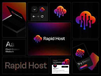 Rapid Host | Web Hosting Platform - Logo and Branding Design animation awesome logo cloud hosting cloud logo cloud storage clud computing cool logo domain host host server hosting managment hosting platform hosting provider modern logo r logo saas logo secur hosting startup logo tech logo web hosting