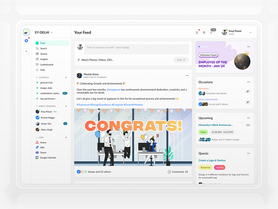 Employee Dashboard: Company Feed | Employee Recognition App app design case study dashboard dashboard design employee recognition ui ui design