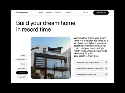 DreamHome brutalism clean design desktop home home screen layout modern ui responsive site ui user experience user interface ux website website design