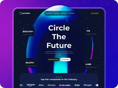 SATURN - Crypto Landing Page 3d binance bitcoin clean coin crypto dark marketplace night planet ui wallet web3