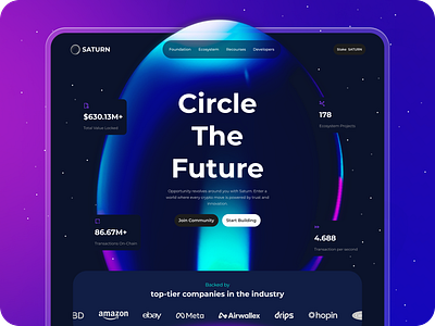 SATURN - Crypto Landing Page 3d binance bitcoin clean coin crypto dark marketplace night planet ui wallet web3