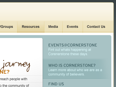 Cornerstone Fellowship blue orange tan