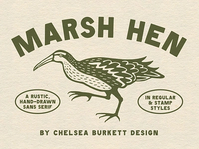 Marsh Hen Hand-Drawn Fonts hand drawn font marsh hen marsh hen fonts rustic font sans serif sans serif font stamp font