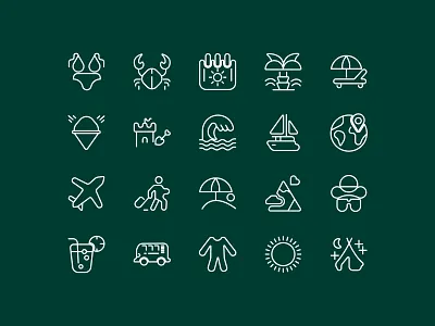 Summer Icon set adventure beach camping exploration icon world icons illustrator line art minimalist nature relaxation sea summer tourism travel tropical vacation