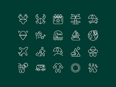 Summer Icon set adventure beach camping exploration icon world icons illustrator line art minimalist nature relaxation sea summer tourism travel tropical vacation