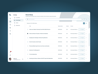 Course Catalog catalog course list page navigation product design table ui ux