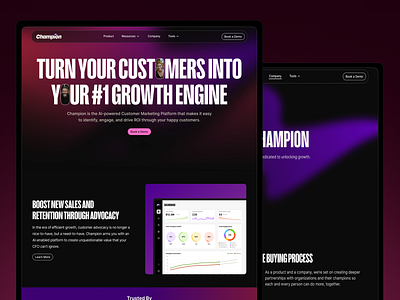 Champion Website champion customer design marketing pink purple redesign ui ux web web design website