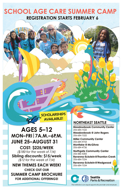 Summer Camp Poster for 5-12 year olds design graphic design illustration paper art poster design