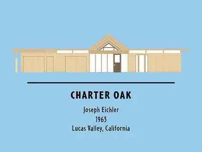 Charter Oak Eichler MOD-icon architecture california eichler house drawing illustration mid century modern minimalism minimalist vector art vector illustration