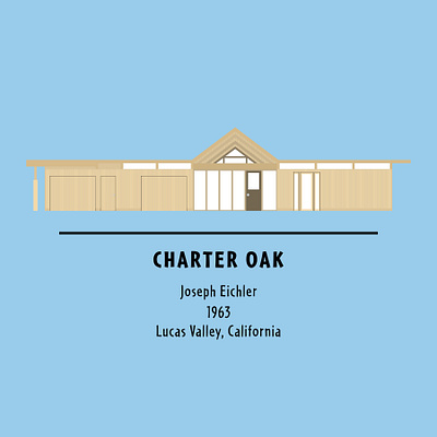 Charter Oak Eichler MOD-icon architecture california eichler house drawing illustration mid century modern minimalism minimalist vector art vector illustration