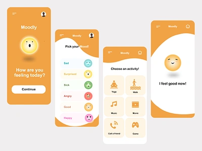 Moodly bored branding choose mood graphic design meditation mental health mood app mood tracker ui