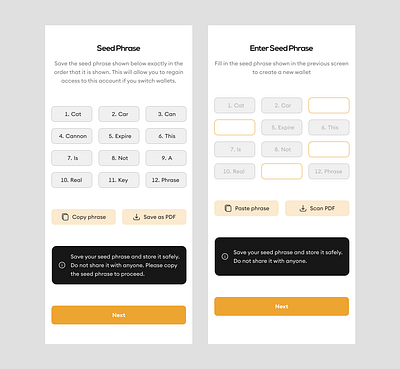 Improved crypto wallet onboarding (Save seed phrase as PDF) crypto design figma product design ui uiux web3