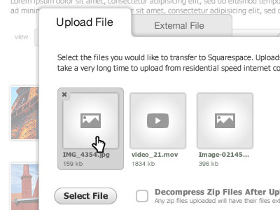 Media storage UI clean files hover icons manage media storage ui white window