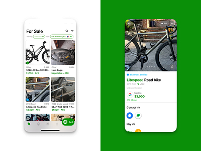Sprocket iOS Viewing UIX 2024 bicycle bike contact detail fab filter for sale ios iphone listings marketlace pay photos price scroll search sprocket ui ux view