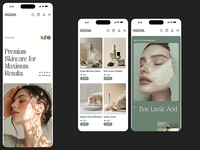 Aznana - Skincare Responsive Website beauty clean cosmetic design e commerce makeup minimalist mobile mobile app product responsive shop shopify skin skincare store swiss ui ux website