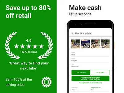 Sprocket Android ASO Screenshots 2024 Fall android aquisition aso bicycle bike experiment features first impression green india marketing marketplace mobile play store preview rupee screenshots sprocket ui ux