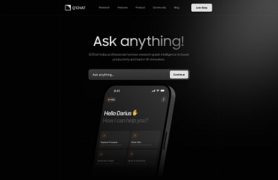 Q'Chat Landing page design ai ai website black theme chatbot chatbot website chatgpt dark mode dark mode website darkmode framer framer development framer expert landing page landing page design minimal minimal website openai web design website website design