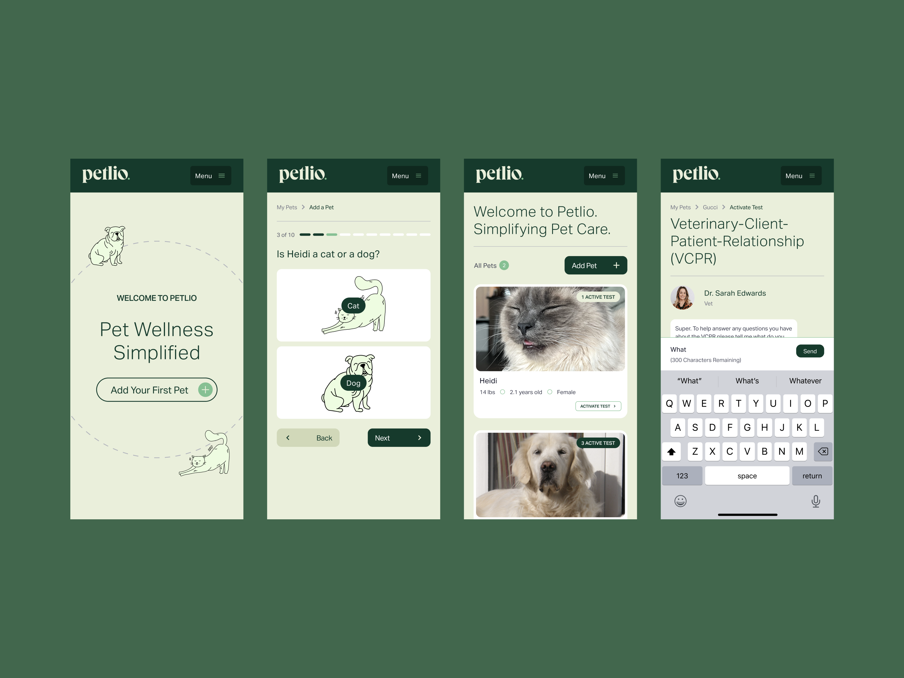 Petlio – Portal UI app cat dashboard dog green health mobile online pet pets portal product testing typography ui ux web web app website