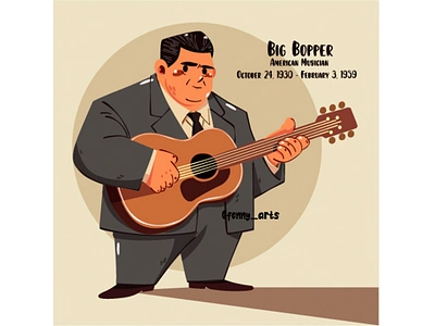 Big Bopper Icon Elements Illustration american artist cartoon character classic culture entertainment famous guitar heritage history icon legend music musician player pop retro rock vintage