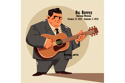 Big Bopper Icon Elements Illustration american artist cartoon character classic culture entertainment famous guitar heritage history icon legend music musician player pop retro rock vintage