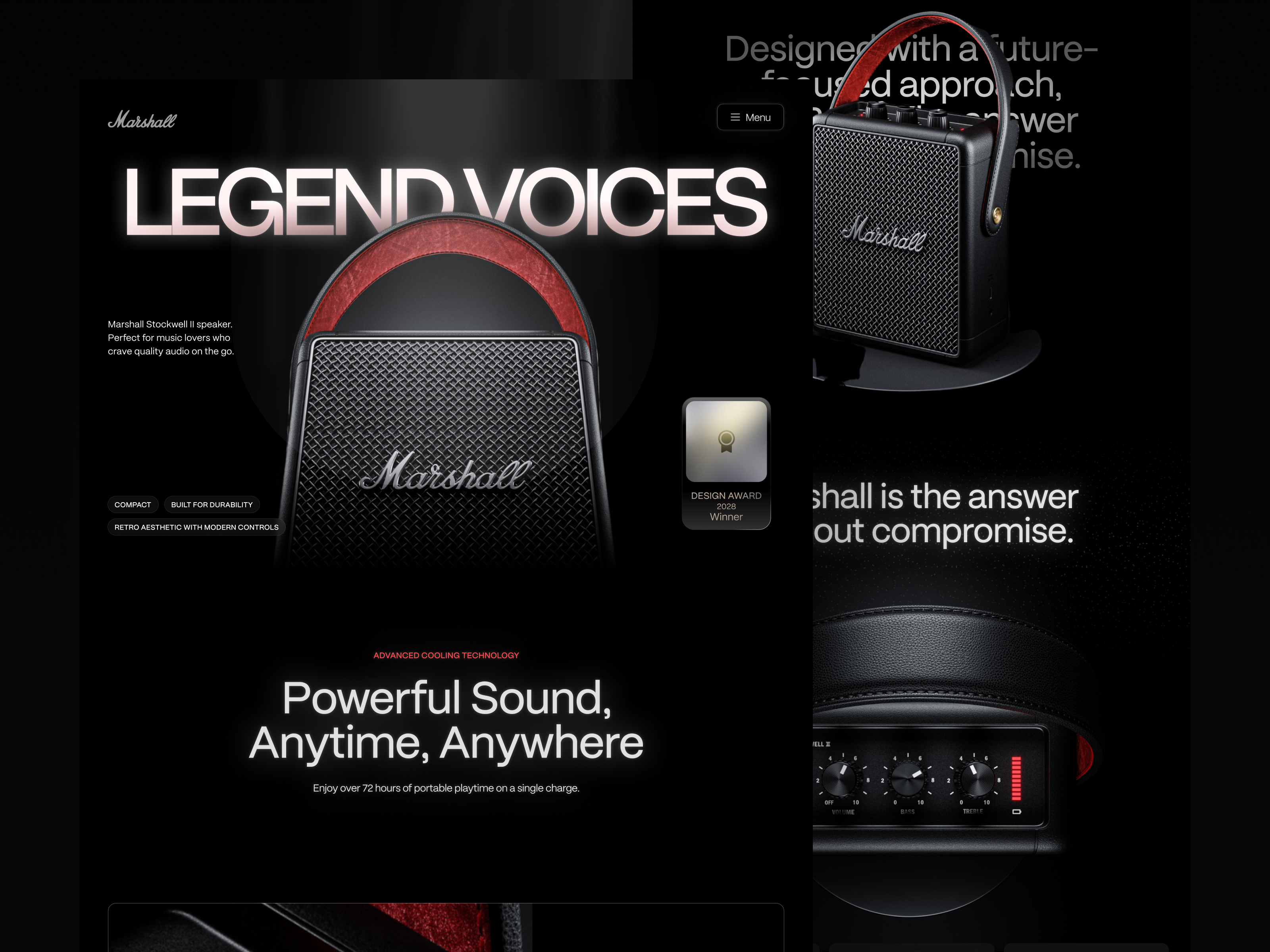 Marshall Product Website audio bold design clean ecommerce homepage landing landing page music product product landing page product website shop sound speaker store ui website
