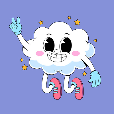 Jumping cartoon cloud with star branding cartoon character cloud colorful cute design graphic design illustration logo star ui