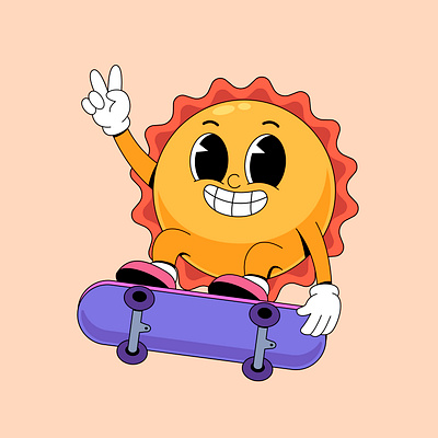 Sun playing skateboard branding cartoon character colorful cute design graphic design illustration logo playing skate skateboard sport sun ui