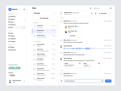 Metricly - Chat Dashboard analytics chat chatting clean communication dashboard design marketplace message minimalist modern online shop room chat sales ui ux website